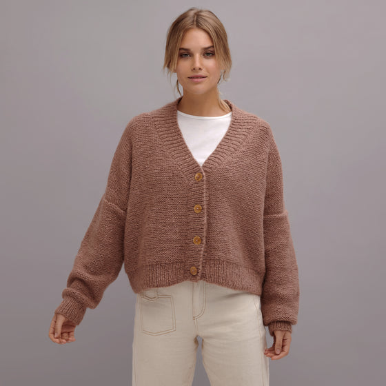 boxy cropped v neck cardigan with drop shoulders