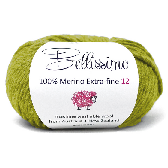 Bellissimo 12 extra fine merino yarn 12 ply Bellissimo wool green.